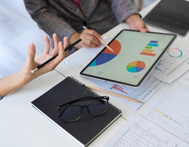 Claims data and charts reviewed on a tablet